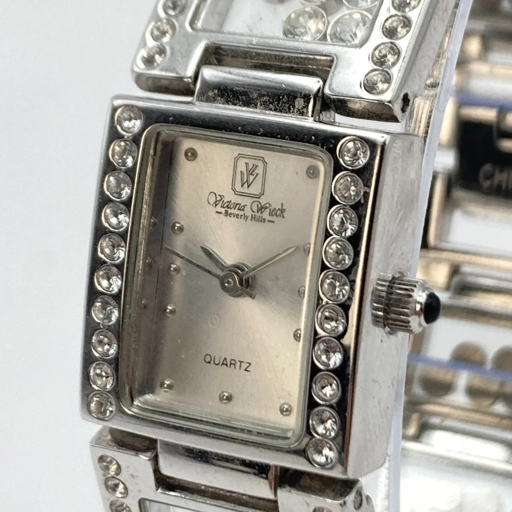 Victoria Wieck Women's Watch Silver Tone Floating Crystals New Battery 6.75